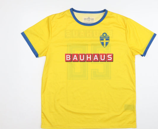Back view of Bauhaus Sweden Men Yellow M Football Jersey Shirt No.20