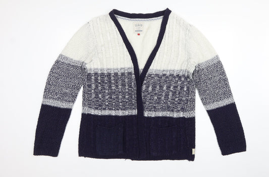 Soulcal & Co Women’s Blue Ivory Cable Knit Open Cardigan Size 14