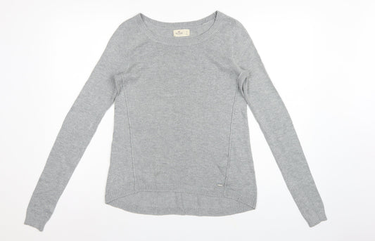 Hollister Women Grey S Slim Fit Round Neck Knit Pullover Jumper