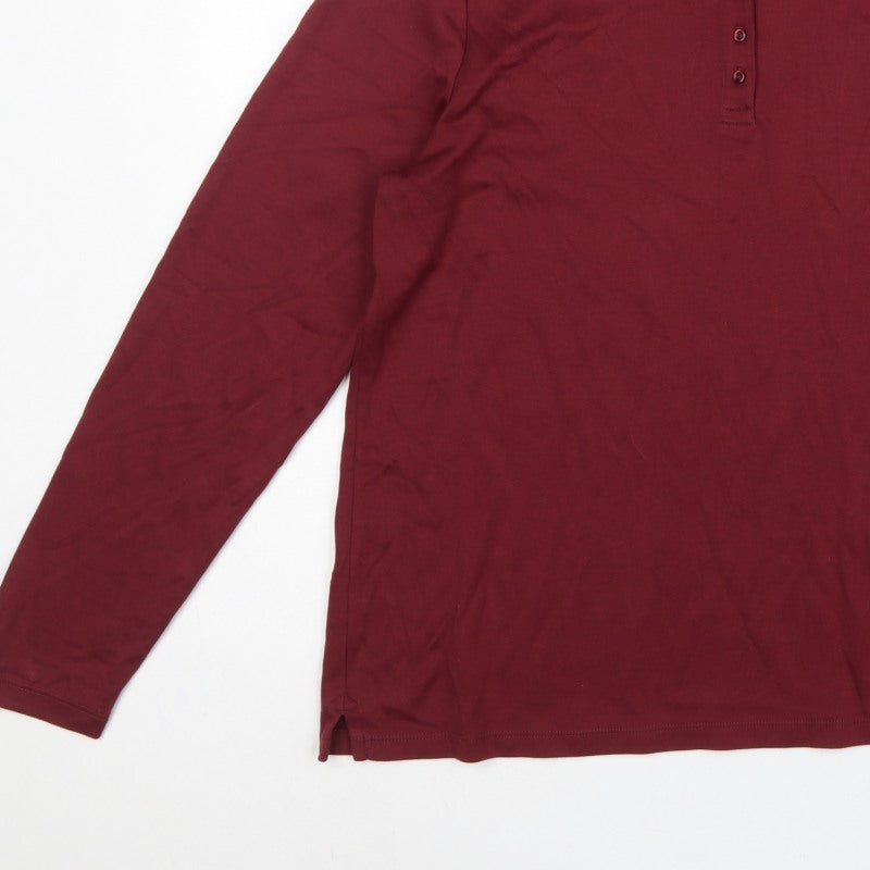 Lands' End Women Red XL Long Sleeve Cotton Polo Shirt Basic