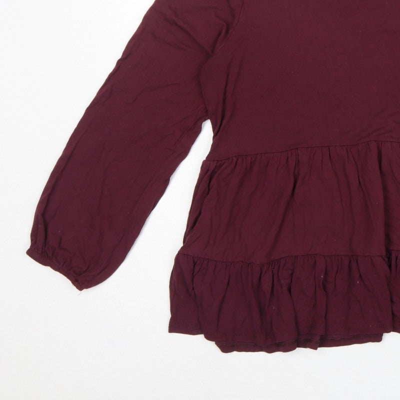 New Look Women Purple UK 16 Tiered Ruffle Tunic Blouse Long Sleeve