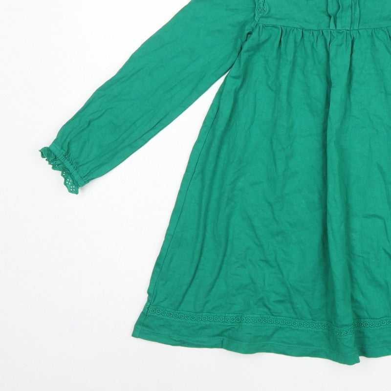 Mini Boden Girls Green Cotton Trapeze Dress 5-6 Years Long Sleeve