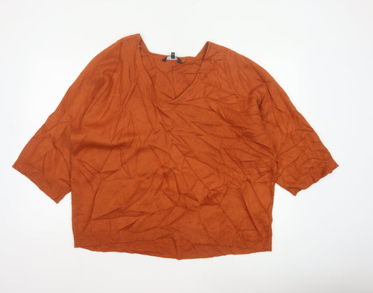 Jasper Conran Women’s Orange V-Neck Fine Knit Jumper UK 16 3/4 Sleeve