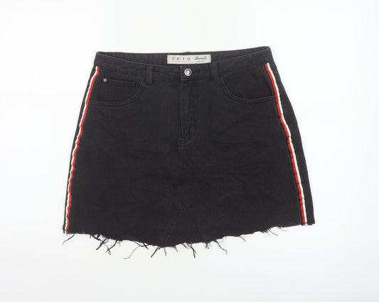 Denim Co Women’s Black UK 12 High Rise Stripe Denim Mini Pencil Skirt