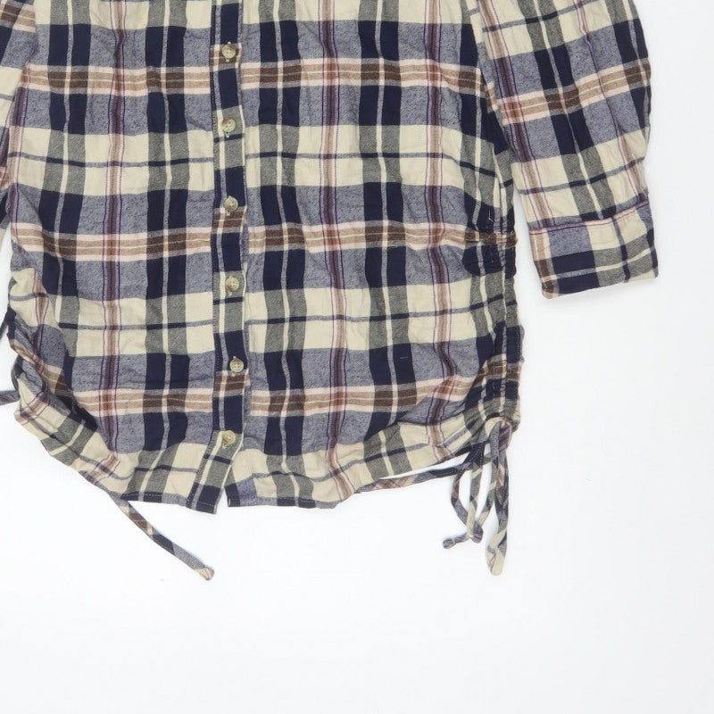 ASOS Design Women Blue Plaid Cotton Shirt Dress UK 10 Long Sleeve