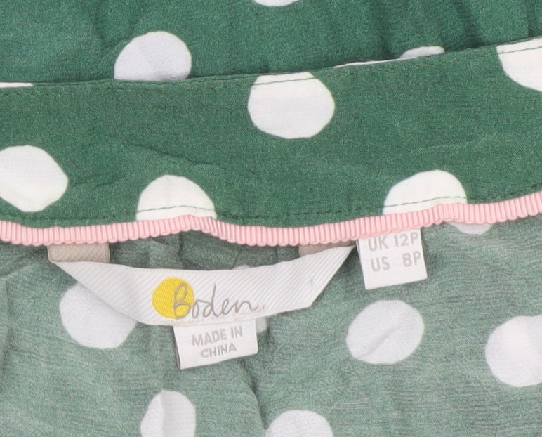 Boden Women Green UK 12 Petite Polka Dot V-Neck Ruffle Blouse