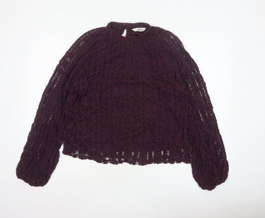 Marks and Spencer Women Purple Lace High Neck Blouse Size 18