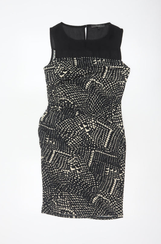 Next Women’s Black Ivory Geometric Bodycon Knee Length Dress UK 8