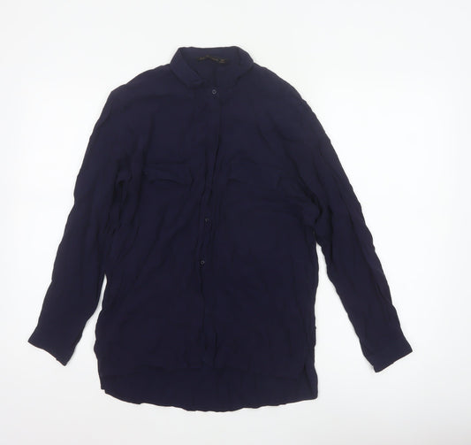 Zara Basic Women Blue UK 12 Long Sleeve Collared Button-Up Shirt
