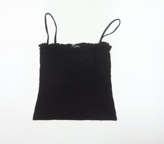 French Connection Women Black M Ruffle Spaghetti Strap Camisole Top