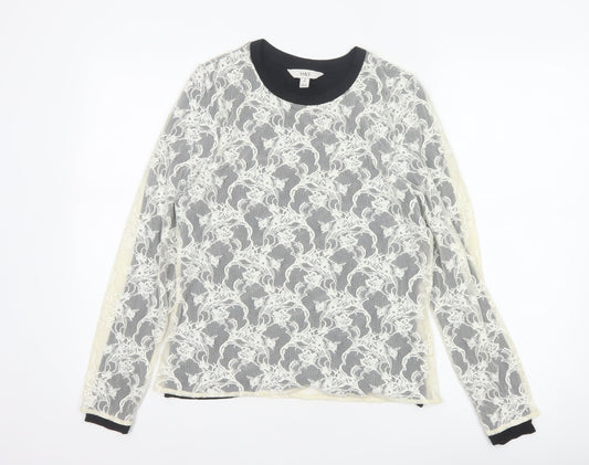 Marks and Spencer Women Ivory Floral Lace Long Sleeve Top Size 14