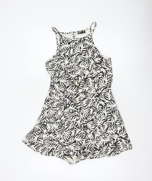 Topshop Women Black Ivory UK 10 Zebra Print Sleeveless Playsuit