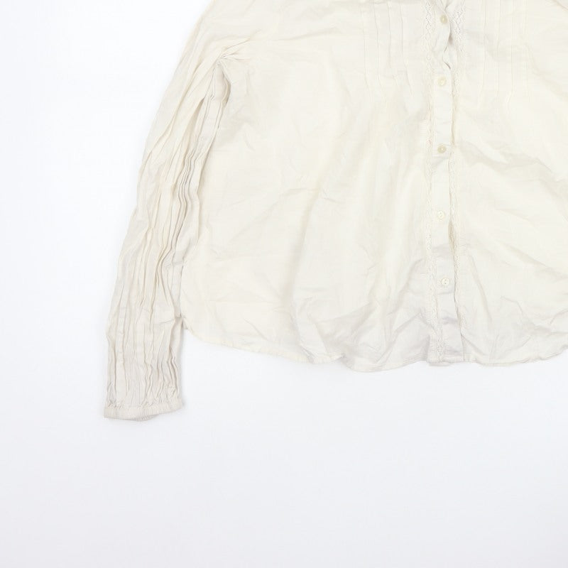 M&S Women's Ivory UK 14 Embroidered Cotton Long Sleeve Button-Up Blouse
