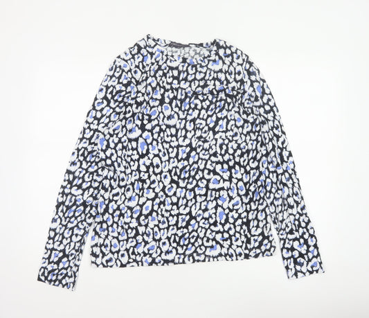 M&S Women’s Blue Leopard Print Crew Neck Long Sleeve Top UK 12