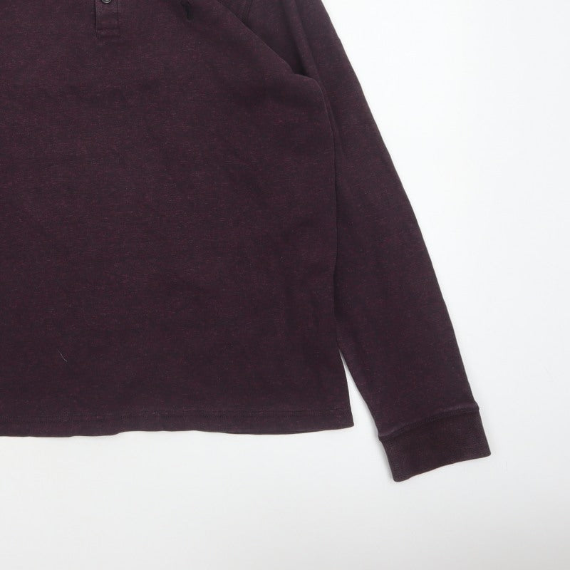 Next Men’s Purple L Cotton Henley Long Sleeve Button Top