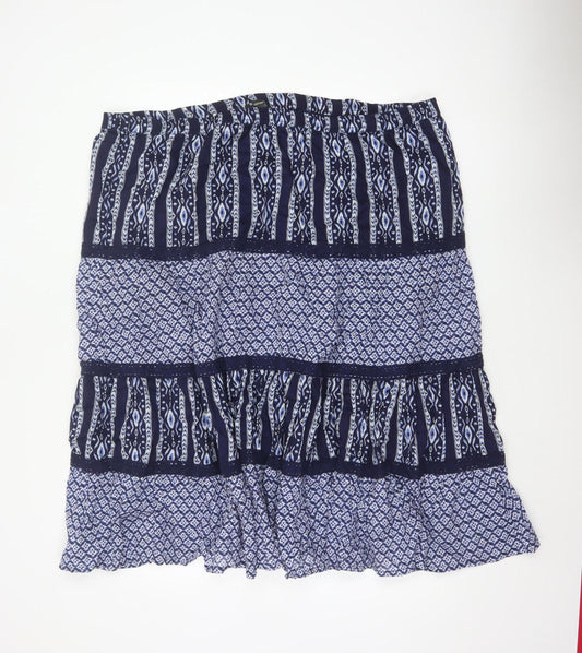 Bonmarché Women’s Blue Size 24 Peasant Tiered Geometric Skirt