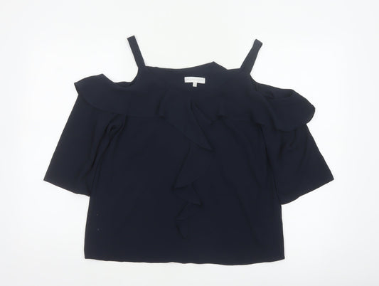 RJR John Rocha Women’s Navy UK 12 Cold Shoulder Ruffle Camisole Blouse