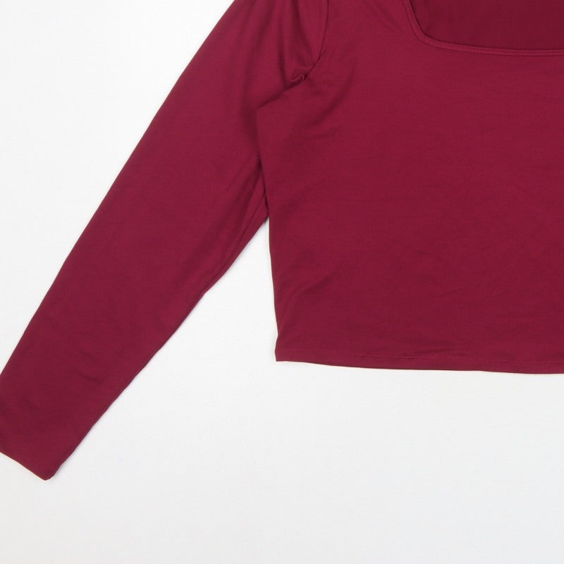 Hollister Women Red 2XL Cropped Square Neck Stretch Long Sleeve Top
