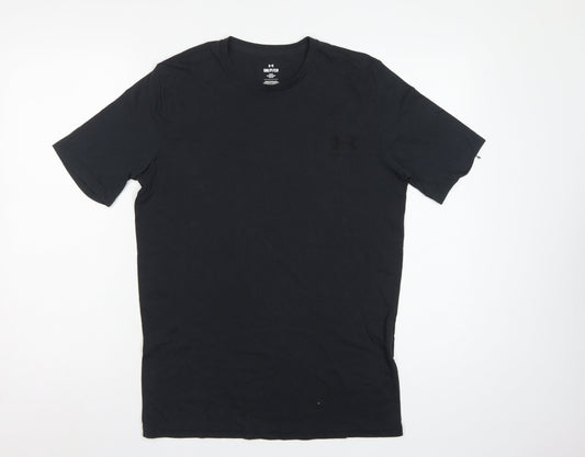 Back view of Under Armour Men's Black Small Loose Fit Crew Neck Logo T-Shirt