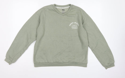 Back view of DKNY Jeans girls’ green 14 years pullover sweatshirt new york logo