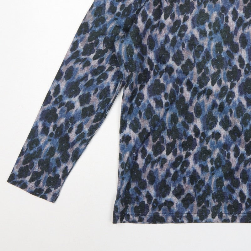 Bassini Women’s Blue Animal Print Long Sleeve Jersey T-Shirt Size L