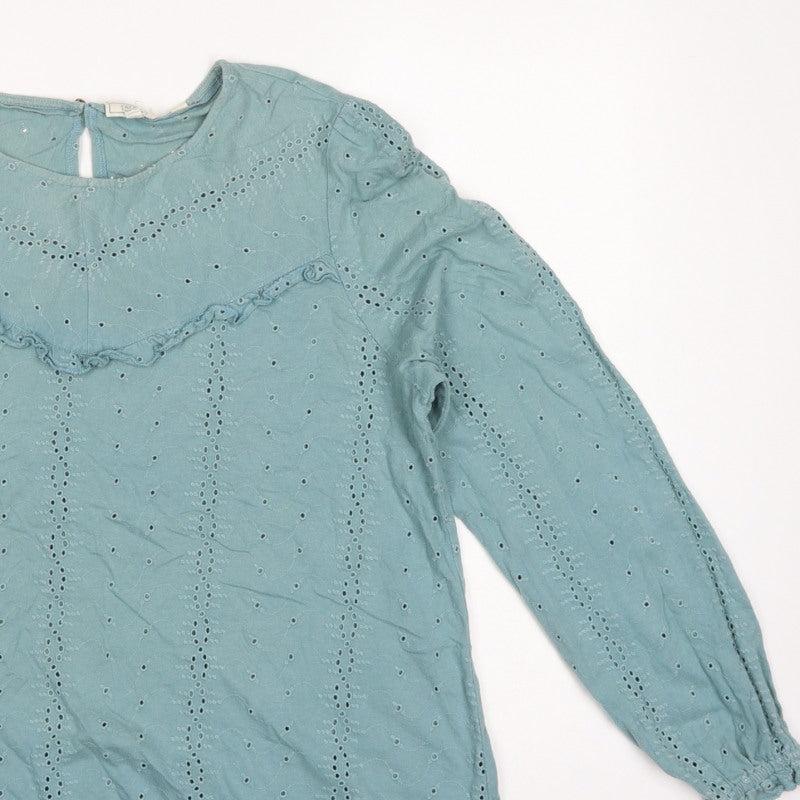 FatFace Women Blue UK 14 Cotton Broderie Anglaise Ruffle Blouse