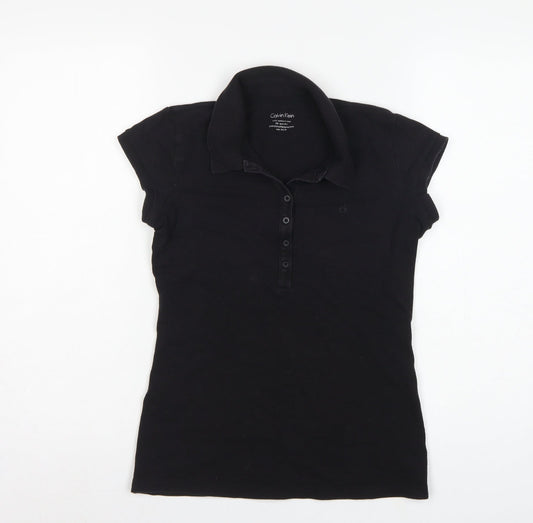 Calvin Klein Women Black XS Slim Cotton Stretch Polo Shirt