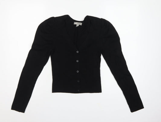 ASOS Women Black UK 4 V-Neck Button Puff Sleeve Knit Cardigan