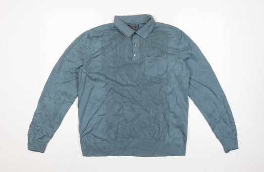 Back view of Marks and Spencer Men Blue L Collared Cotton Knit jumper