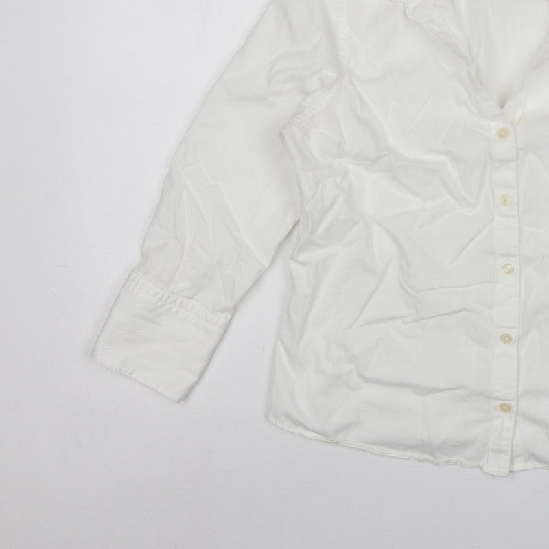 Jaeger Women Ivory UK 12 Cotton Collared Long Sleeve Button-Up Shirt
