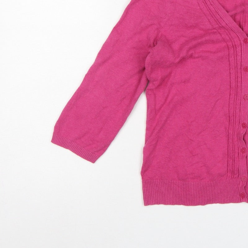 Fat Face Women's Pink UK 12 V-Neck Button Knit Cardigan Long Sleeve
