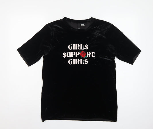 Divided H&M Women Black XS Velvet Girls Support Girls T-Shirt