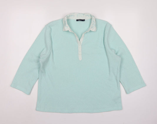 Dash Women Blue UK 18 Knit Collared Long Sleeve Polo Top