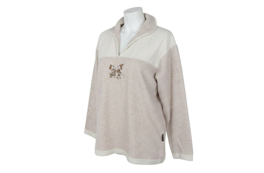 Front view of Disneyland Paris Women Beige Cotton Pullover Sweatshirt M Mickey Minnie