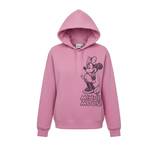 Disney Women Pink Minnie Mouse Hoodie Medium 12/14 Pullover Hooded Sweatshirt