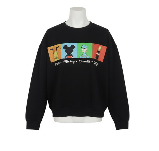 Disney Women's Black Small Mickey Pluto Donald Goofy Sweatshirt