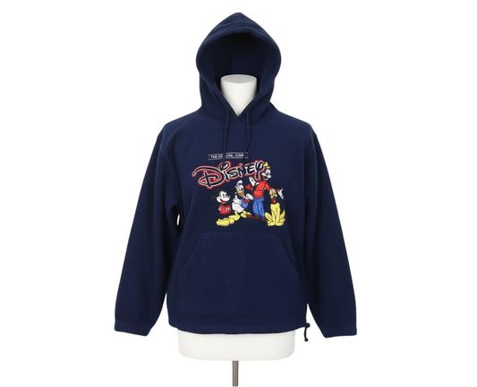 Disney Navy Fleece Pullover Hoodie Women L Mickey Donald Goofy Pluto