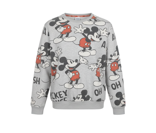 Disney Women Grey Mickey Mouse Print Pullover Sweatshirt M