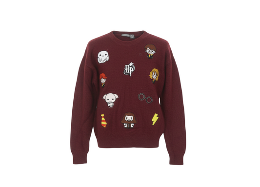 Harry Potter Women’s Red Crew Neck Pullover Jumper 2XS Knit Long Sleeve