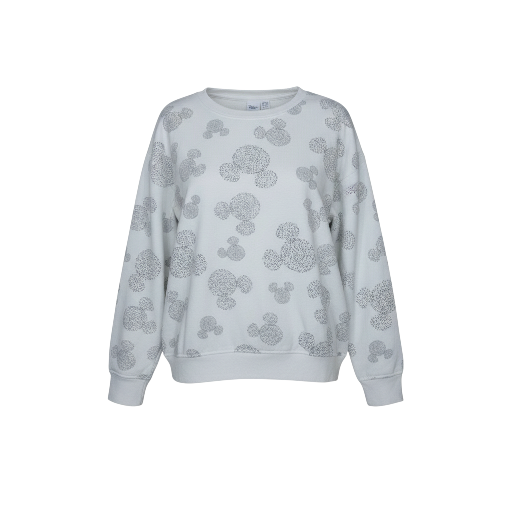 Disney Women White Mickey Print Sweatshirt UK 12/14 Crew Neck Cotton