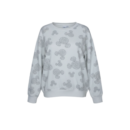 Disney Women White Mickey Print Sweatshirt UK 12/14 Crew Neck Cotton