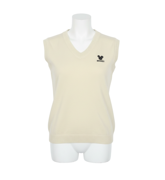 Disney Womens Beige Mickey Knit V-Neck Sleeveless Vest L