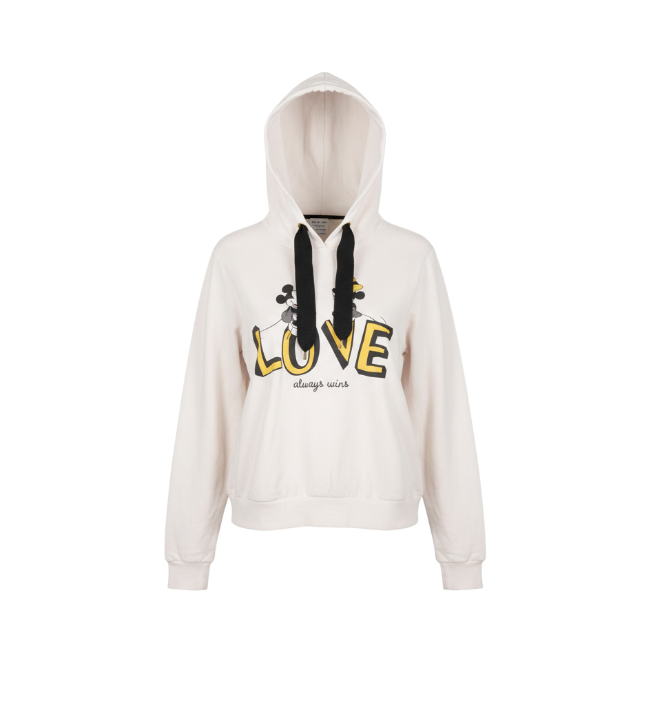 Disney Mickey Mouse Women's Beige Hoodie S Love Always Wins Graphic
