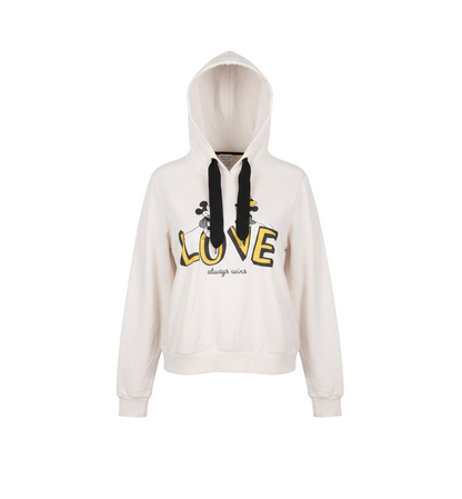 Disney Mickey Mouse Women's Beige Hoodie S Love Always Wins Graphic