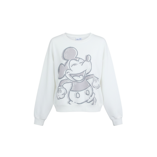Disney Women White Mickey Mouse Pullover Sweatshirt Size L
