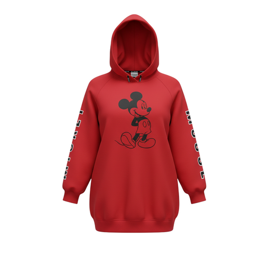 Disney Women Red Mickey Mouse Pullover Hoodie L Graphic Print Cotton