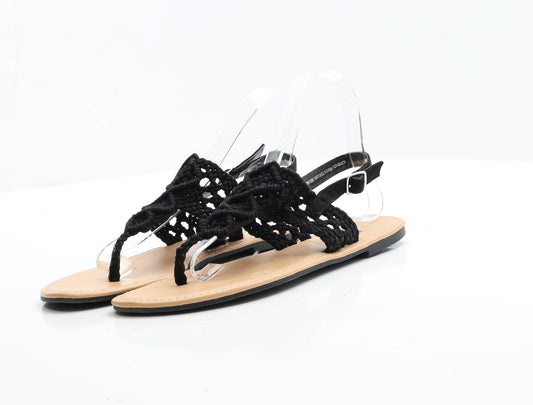 Primark Womens Black  Polyester Thong Flat 5 38
