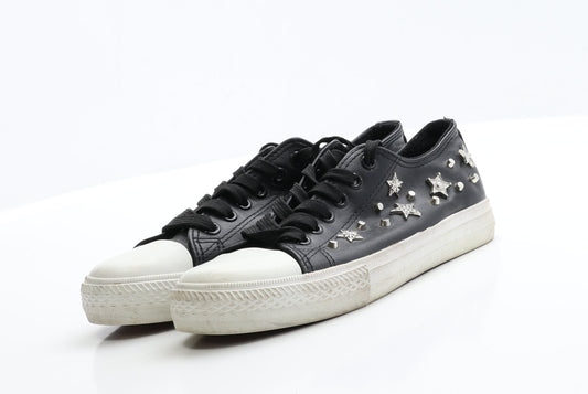Preworn Girls Black  Polyester Trainer Flat 4 EUR 37  - Star Detail