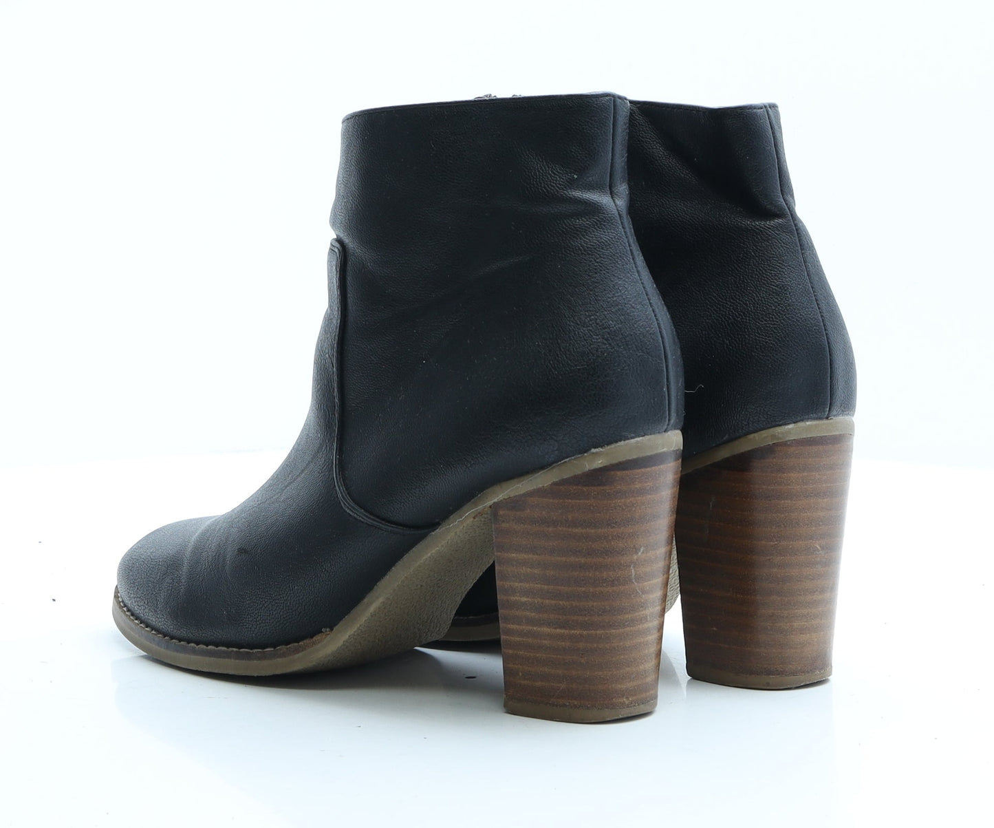 Preworn Womens Black Faux Leather Bootie Boot UK 7 EUR 40