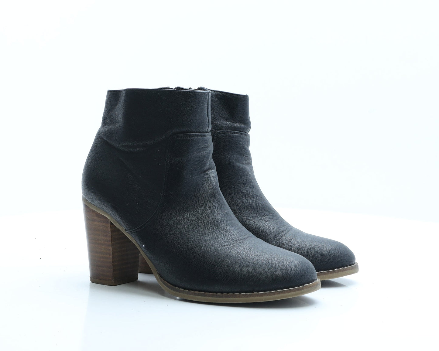 Preworn Womens Black Faux Leather Bootie Boot UK 7 EUR 40